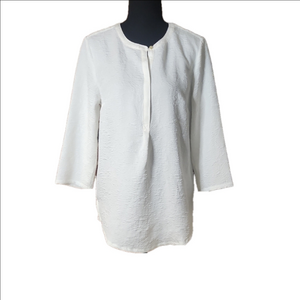 Liz Claiborne Cream Blouse with Mandarin Collar and 3/4 Sleeves, Size Small